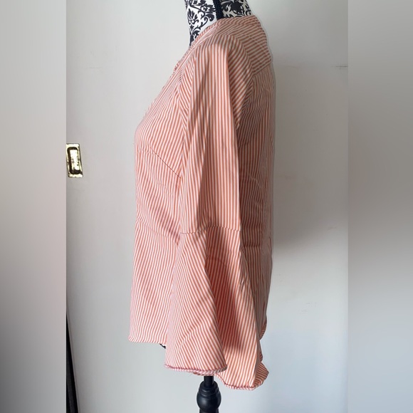 Linea by Louis Dell'Olio Size 2 White and Orange Bell Sleeve Striped Blouse - Picture 3 of 14